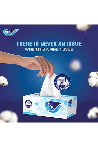 FINE Facial Tissue Box, 14-Pack, 2 Ply × 80 Sheets – Soft, Sterilized, Cotton Feel, Skin-Friendly