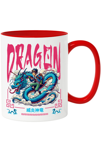 StoryGift Romania Cana Dragon Chinezesc Si Copil, 330ml, Ceramic Cu Maner Ros...