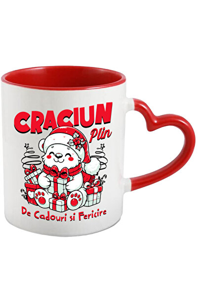 StoryGift Romania Cana Cu Urs Alb Vesel Cu Cadouri Colorate Text Craciun Plin...