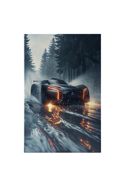 StoryGift Romania Tablou Canvas Masina Sport Citroen Survolt Masina De Viteza Neagra Pe O Vreme Ploioasa Langa B
