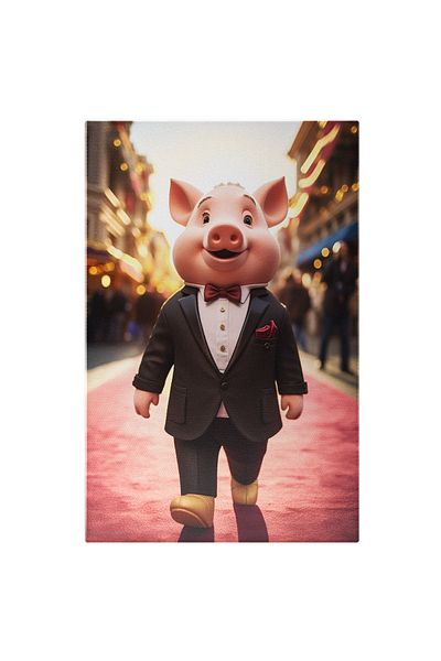 StoryGift Romania Tablou Canvas: Purceluș În Costum Negru Pe Covor Roșu- Eleganță Și Animale Pictura Digitala