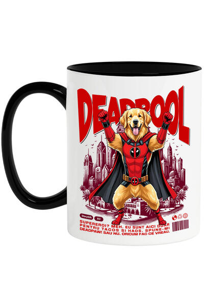 StoryGift Romania Cana Cu Golden Retriever Caine In Costum De Deadpool Cu Pel...