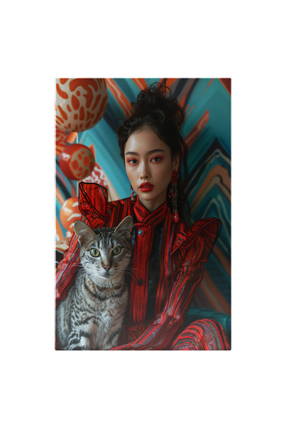 StoryGift Romania Tablou Canvas Adorable Girl Cu Pisica Blanoasa Cu Ochii Ver...