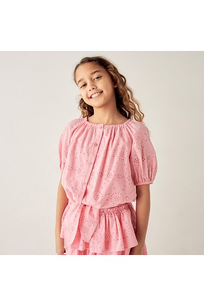 Juniors All-Over Embroidered Top and Tiered Skirt Set