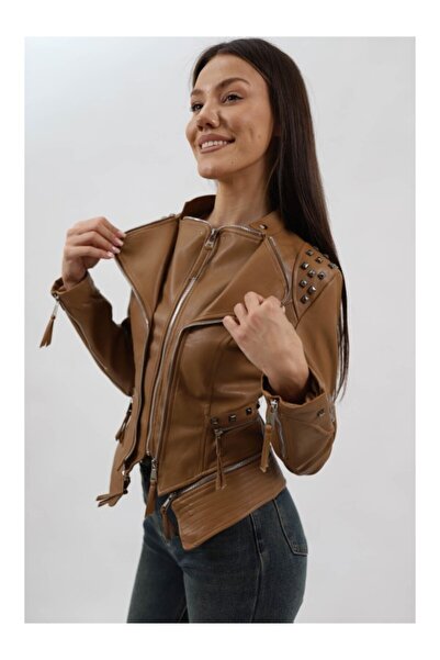 Miacometina Italia GEACA BIKER CU TINTE DIN PIELE ECOLOGICA MALY M Camel