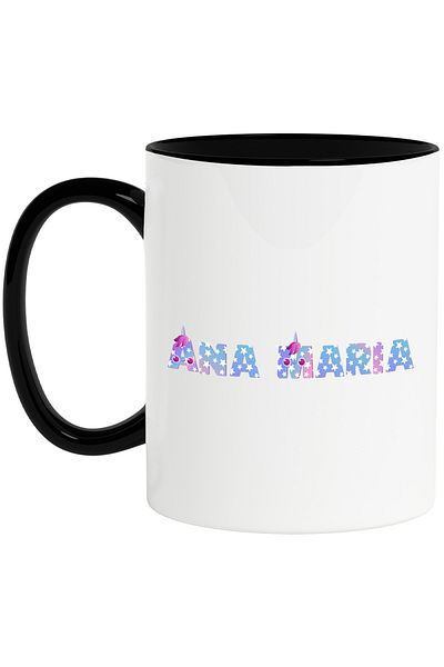 StoryGift Romania Cana Cu Numele Ana Maria, Unicorn, Printesa, Fairytale, Dragut, 330ml, Ceramica , Cu Maner Negru Stg