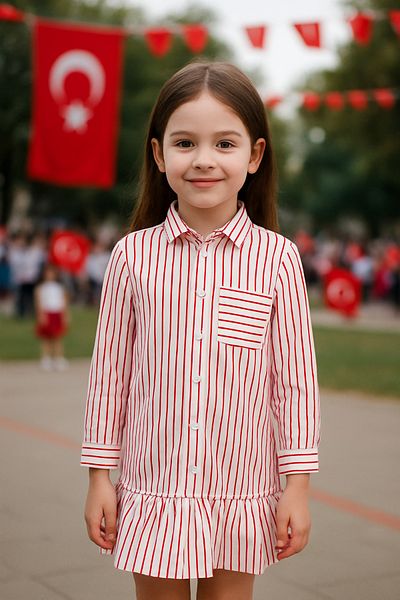 Hilal Akıncı Kids Rochie cămașă cu buzunar în dungi pentru fete