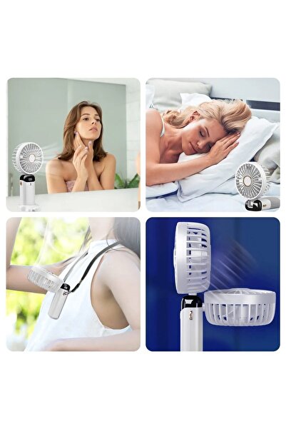 Enshall Mini Masa Üstü Ve Asma İpli Vantilatör LCD Ekranlı Taşınabilir Şarjlı Mini Fan