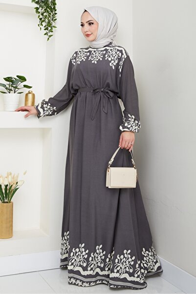 Bestenur Delar Woven Viscose Dress 1349 - Gray