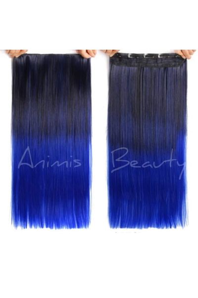 animis beauty Extensie par dreapta, Ombre Albastru, clip-on, tresa cu 5 clipsuri, 60 cm, fibra sintetica