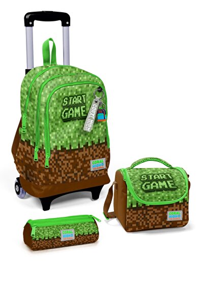 Coral High طقم حقائب مدرسية مكونة من 3 قطع منقوشة باللون الأخضر والبني للأطفا...