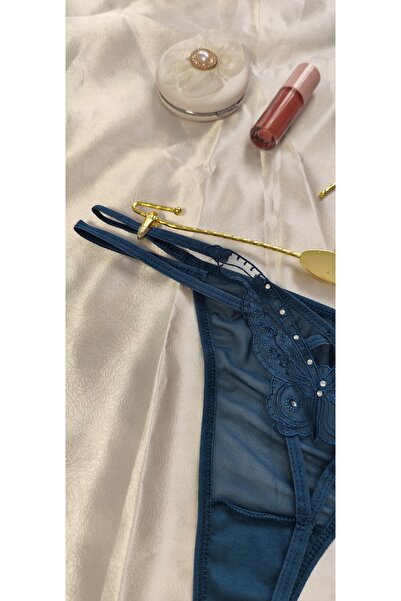 Papatya Kelebek Desenli Taşlı Tül Tanga