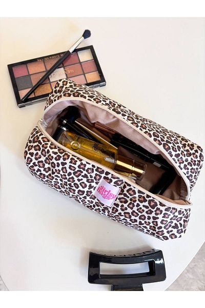 girlsybags Τσάντα μακιγιάζ Leopard Τσάντα χαρτοφυλακίου με φερμουάρ μεγάλου μεγέθους