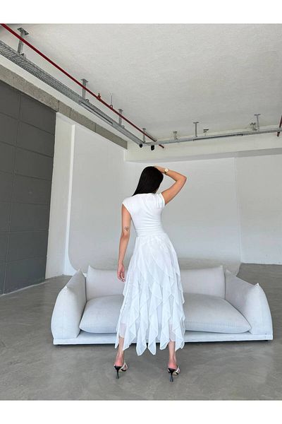 369 etnik butik Κοντομάνικο φόρεμα κορμιού με σιφόν φούστα με πολλές στρώσεις – Γυναικείο μίντι φόρεμα