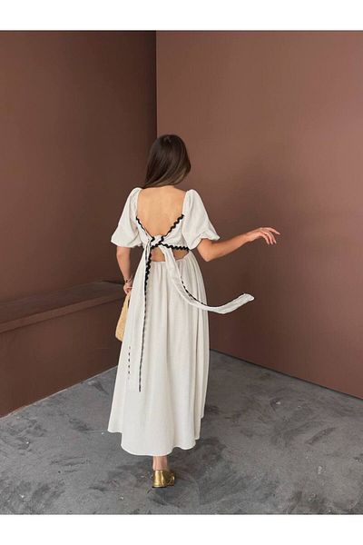 369 etnik butik Κοντομάνικο τετράγωνο φόρεμα με πλισέ δέσιμο – Γυναικείο μίντι φόρεμα