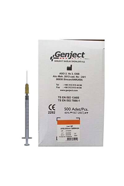 Genject - 1 ML 3P 25G TURUNCU 25MM AŞI İNSLİN ENJEKTÖRÜ - 500 ADET