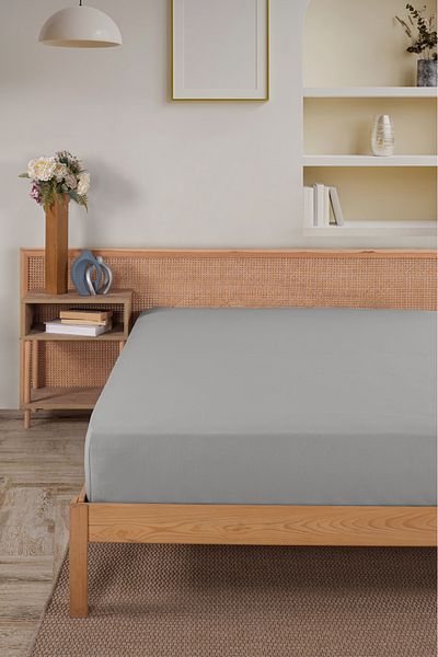 Karden Flower Premium 100% Cotton Double Combed Cotton Elastic Sheet - Gray