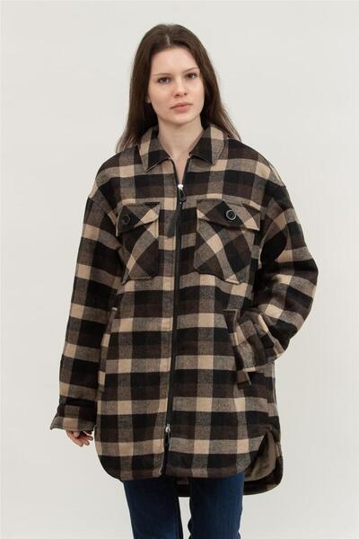 Replay Kadın Kahverengi Ekoseli Dış Gömlek