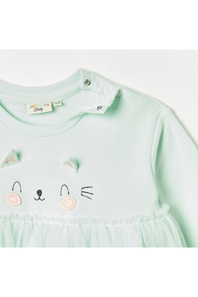 Juniors Bunny Applique Dress With Net Detail