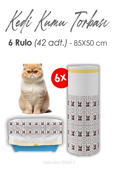 ROSIE 6 Rolls of Cat Litter Bags, Size 85X50Cm, 6 Rolls of 7'