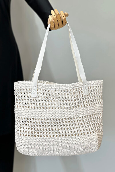 Remsa Mayo Hand Knitted Straw Bag Beach Bag 026 Ecru