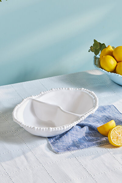 Karaca Perla Melamin Bölmeli Çerezlik Oval 33 cm Beyaz