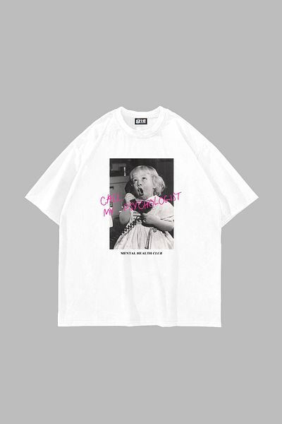 Sekizbiraltı Call My Psychologist Printed Oversize Unisex Λευκό Tshirt