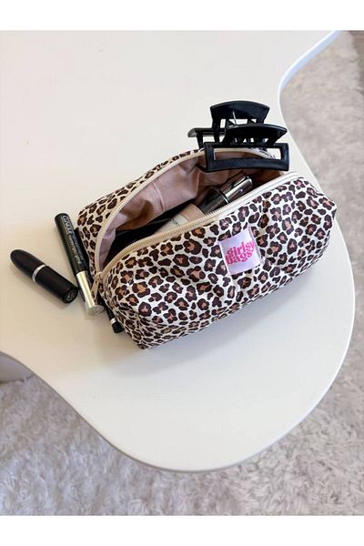 girlsybags Τσάντα μακιγιάζ Leopard Μικρού μεγέθους Τσάντα Portfolio με φερμουάρ με μοτίβο ζώων