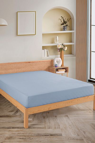 Karden Flower Premium 100% Cotton Double Combed Cotton Elastic Sheet - Light Blue
