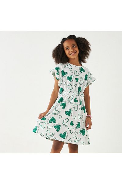 Juniors All-Over Ksa National Day Print Dress With Puff Sleeves