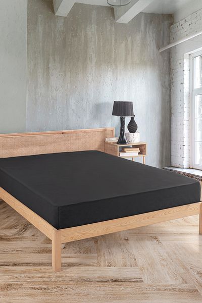 Karden Flower Premium 100% Cotton Double Combed Cotton Elastic Sheet - Black