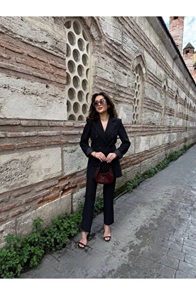 BARG FASHION سترة نسائية طويلة بدلة عمل مع 6 أزرار