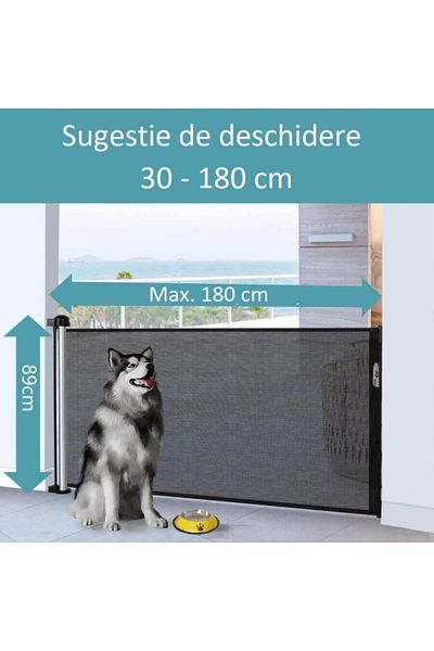 Empria Poartă de siguranță pentru câini, pisici, copii, protecție scări și uși, dimensiune reglabilă, 180 cm, Negru