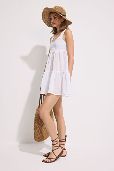 BABOKAH Transparan Pamuklu Mini Plaj Elbisesi