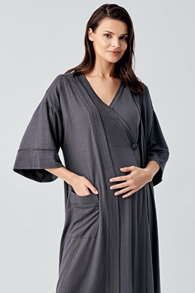 Artış Short Sleeve Stretchy Viscous Maternity Dressing Gown Nightgown Set