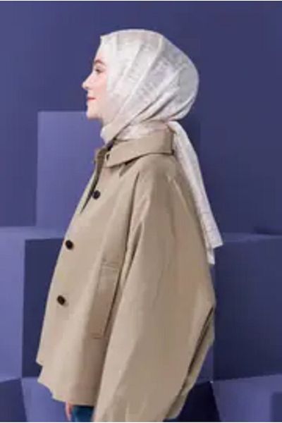 Modakaşmir Mini model picior de gâscă culoare bej șal jacquard natural