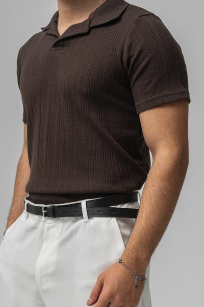 COOL TARZ Men's Brown Embroidered Polo Neck T-Shirt