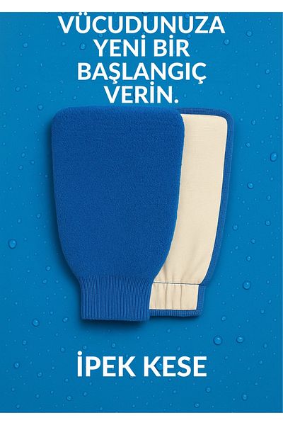 SYN AKSESUAR Double Sided Shower Scrub Exfoliating Glove - Elastic, Double Faced, Skin Friendly Premium Scrub - Blue