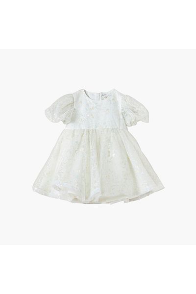 Juniors Embellished Dress With Balloon Sleeves And Zip Closure