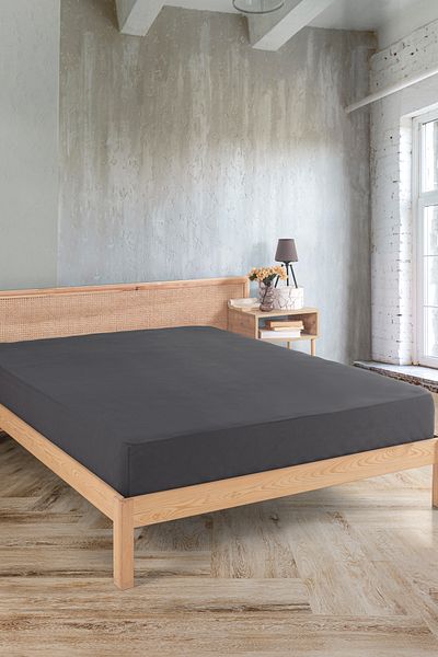 Karden Flower Premium 100% Cotton Double Combed Cotton Elastic Sheet - Anthracite