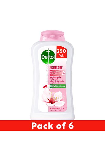Dettol Skincare Shower Gel & Body Wash, Rose & Sakura Blossom Scent, 250ml X 6