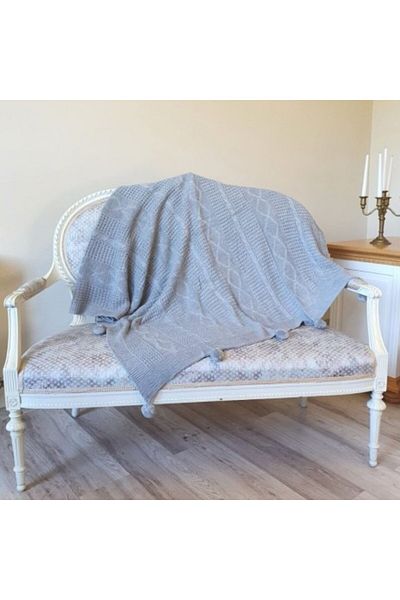 Class Home Collection Knitted Blanket with Pom Pom 130 x 170 cm, Grey