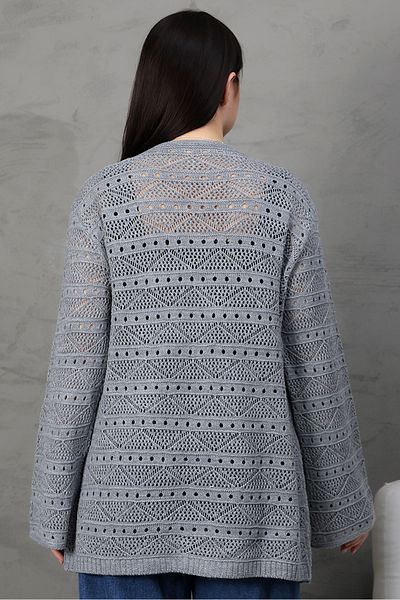 ALCHON V-Neck Long Loose Sleeves Hollowed Openwork Pockets Loose Relaxed Fit Knitwear Spring Summer Cardigan