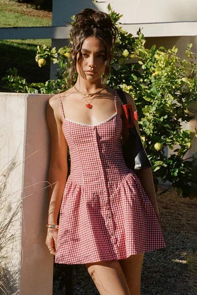 Madmext Red Gingham Women's Mini Dress Mg2387
