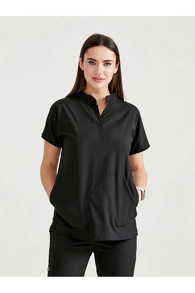 DEMOTEKS Costum medical unisex negru – Uniformă doctor-asistentă medicală