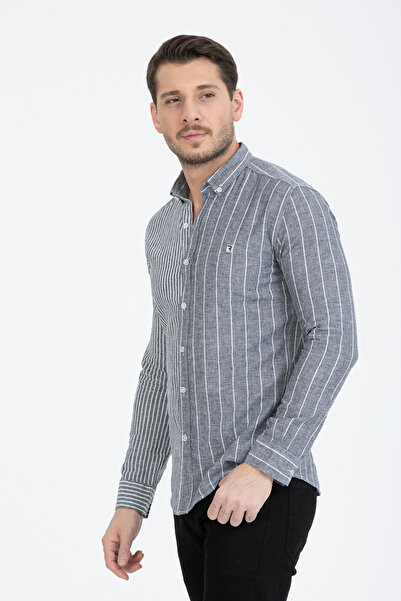 Klothy Men's Long Sleeve Striped Premium Linen Shirt 2576