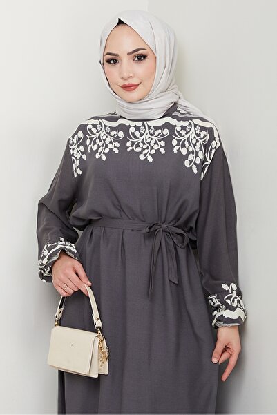 Bestenur Delar Woven Viscose Dress 1349 - Gray