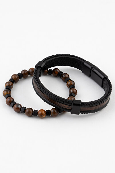 Sortie Aksesuar Genuine Leather and Natural Stone Gift Men's Combination Brac...