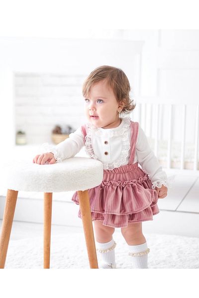 aysskids Linda Baby Girl Velvet Salopet Set with Scallop Detail