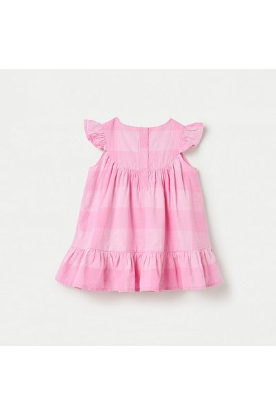 Juniors Checked A-Line Dress With Cap Sleeves And Snap Button Closure